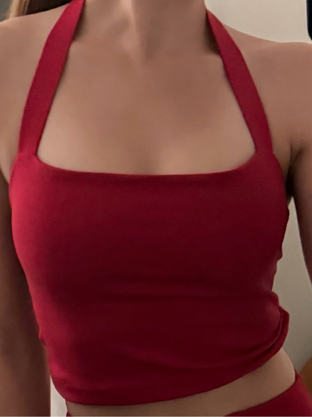 Crop Shop Boutique Crimson Halter Square-Neck Crop Top